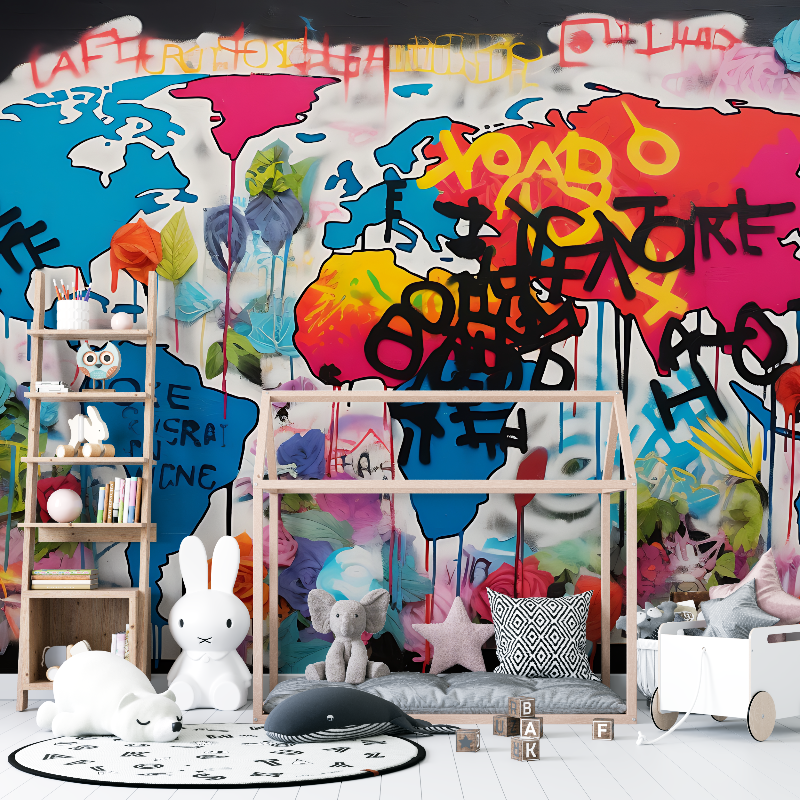 Papier peint carte du monde street art 12