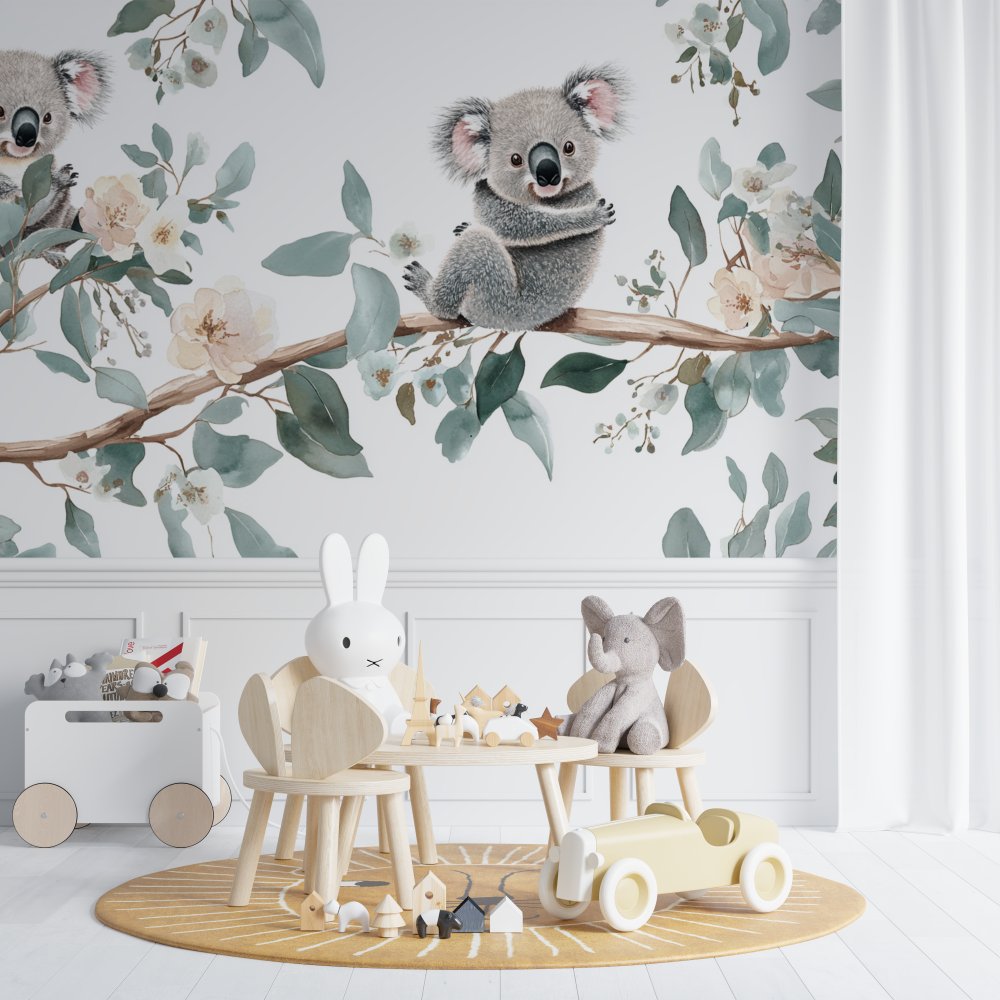 Papier peint koala dans un univers tout doux chambre de bebe