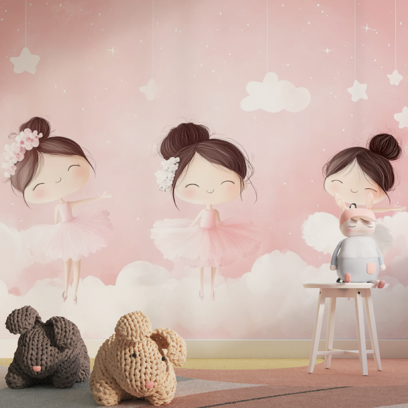 Papier peint princesse trio ballerines tapisserie pour fille