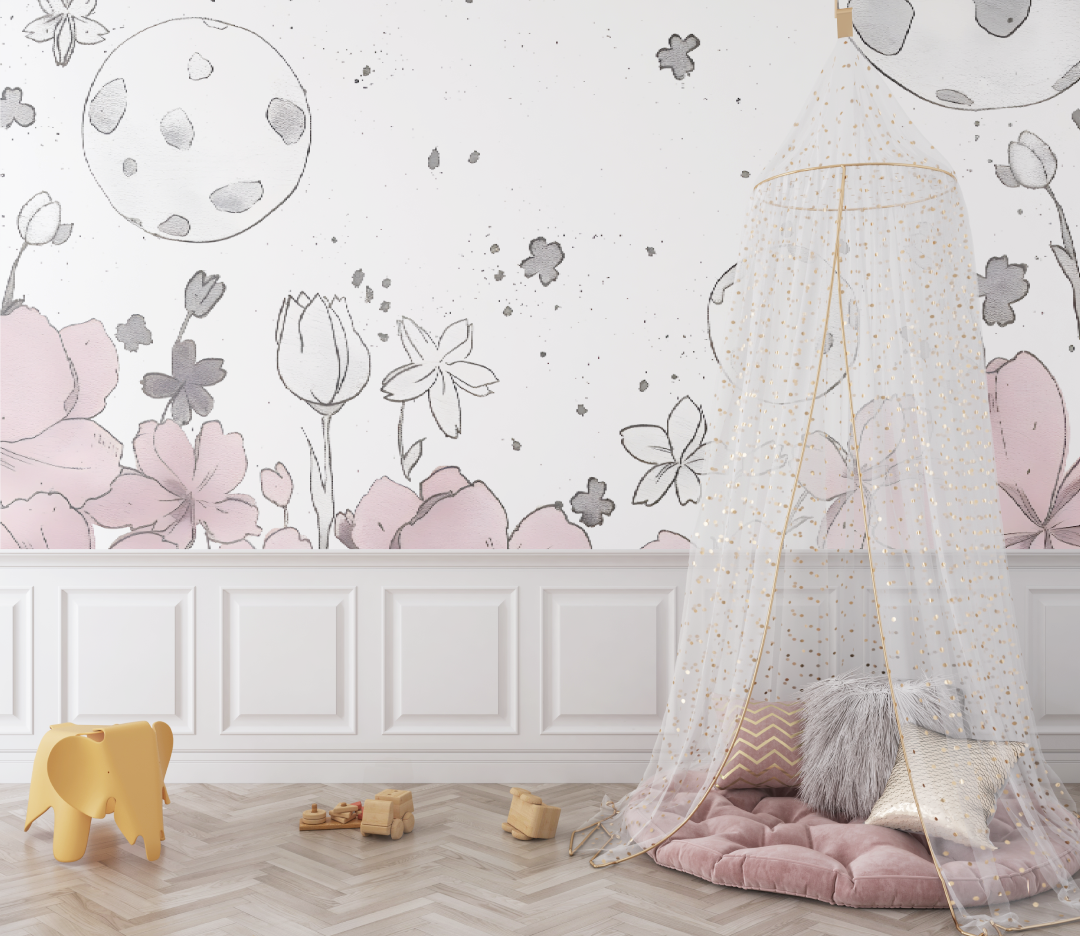 Papier peint dessin fleurs pour bébé - chambre bébé