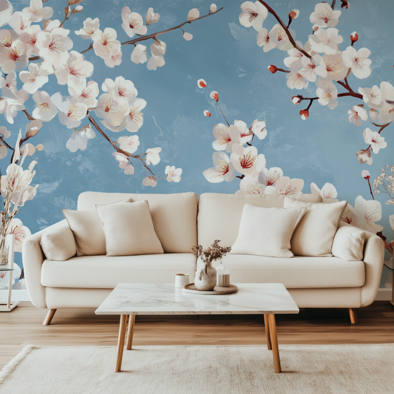 Papier peint fleur de cerisiee canape simple