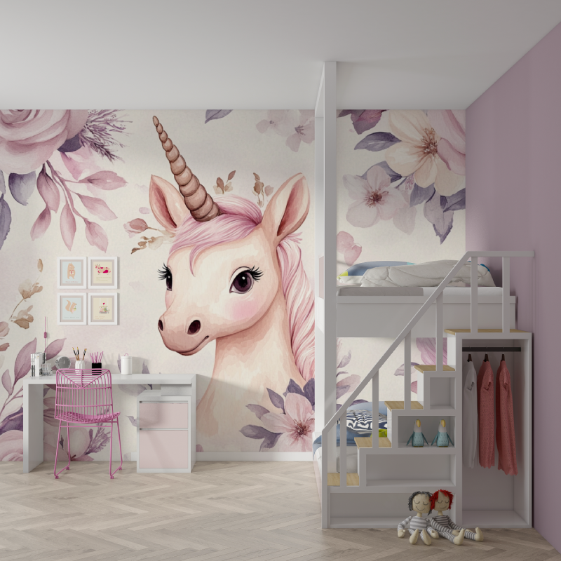 Papier peint fille licorne deco chambre mur chambre fille