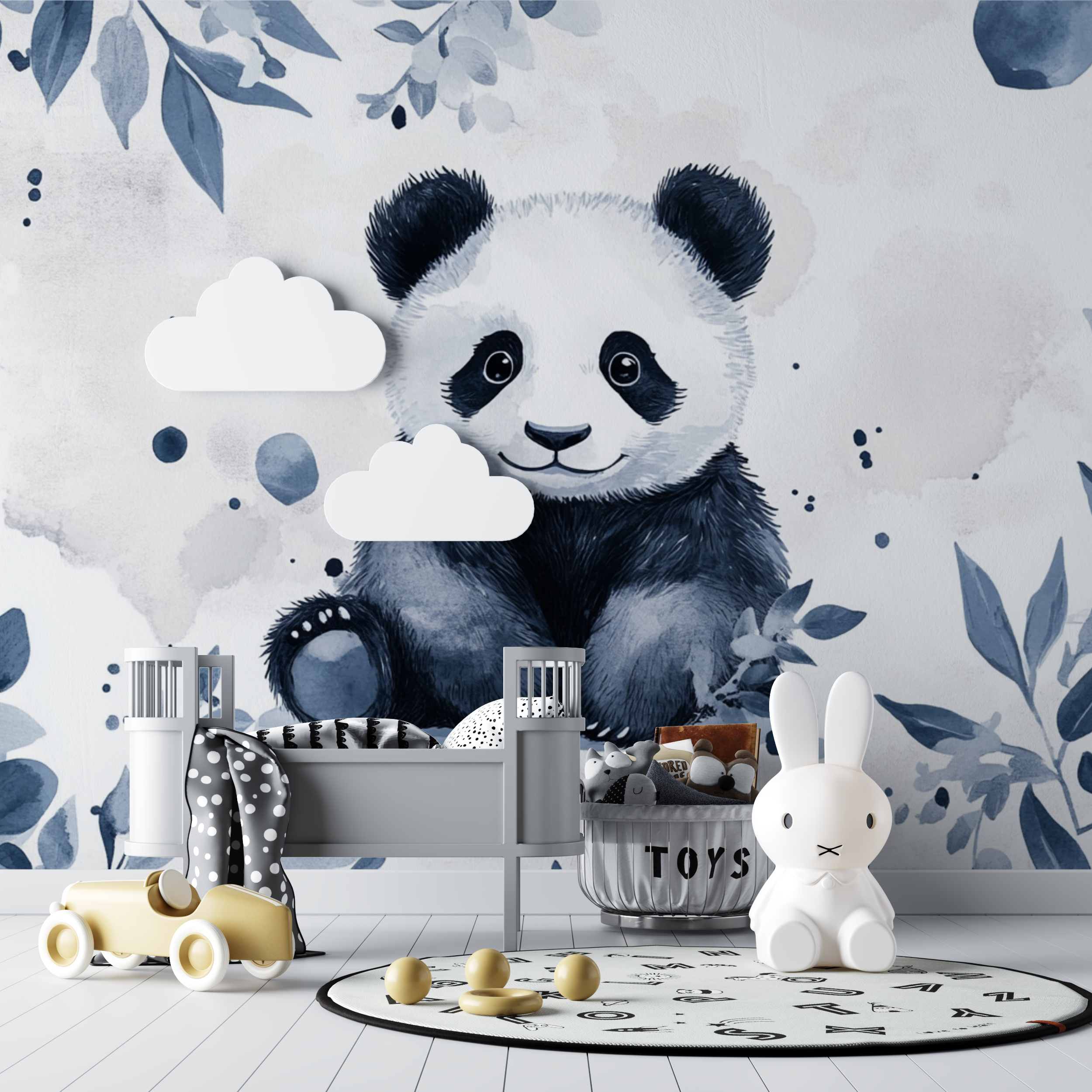 Papier peint panda et motifs minimalistes bebe tipi