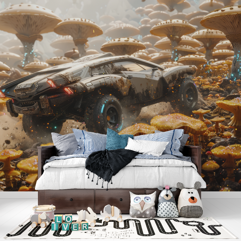 Papier peint voiture de rallye futuriste tapisserie pour ado