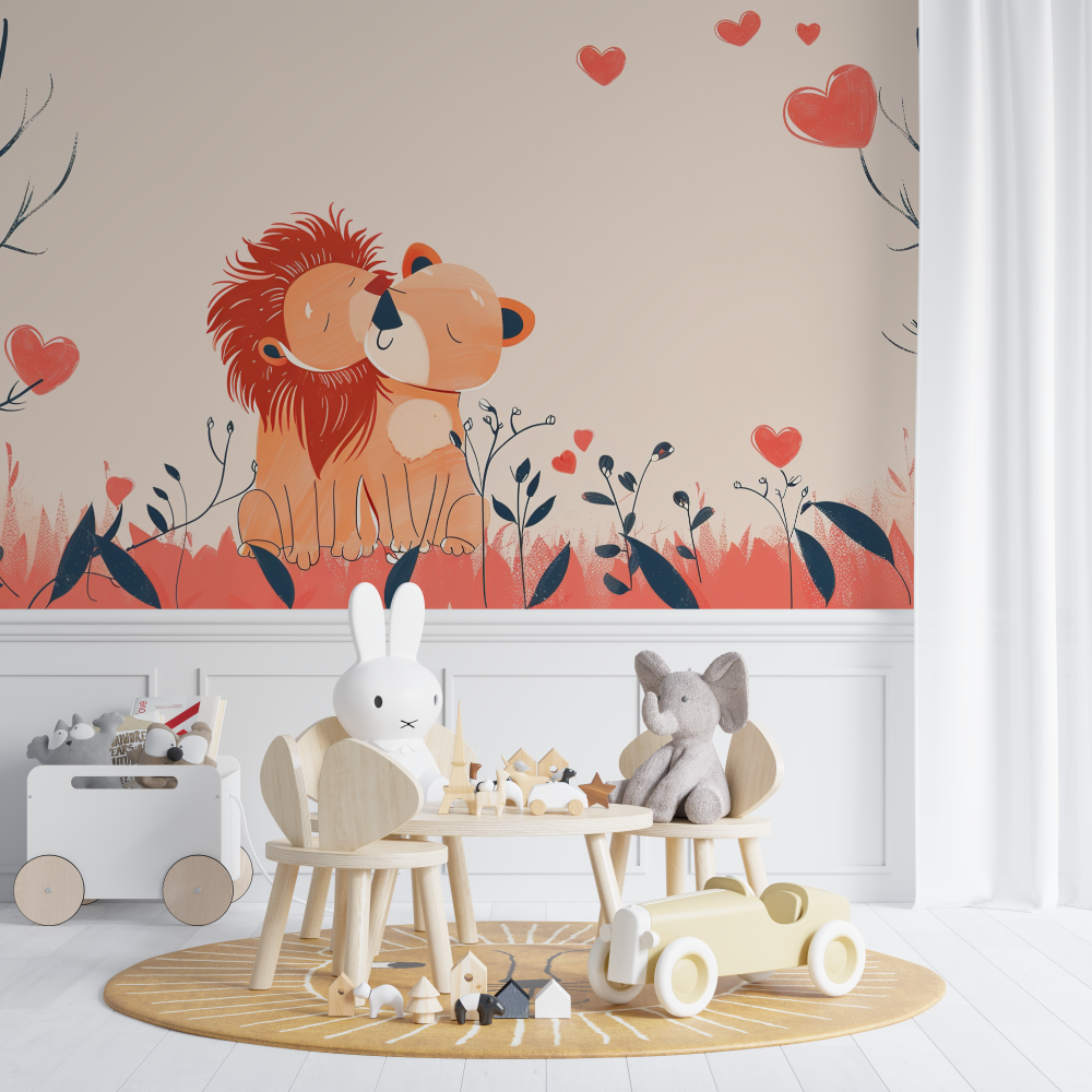 Papier peint lion couple mignon chambre de bebe