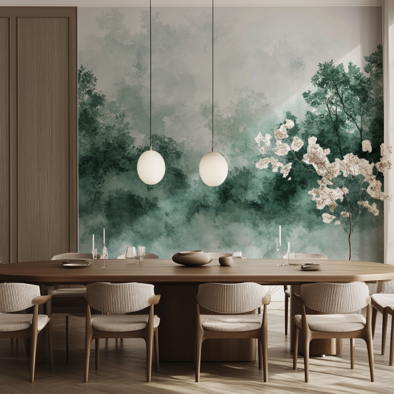 Papier peint arbre haut salle manger tendance