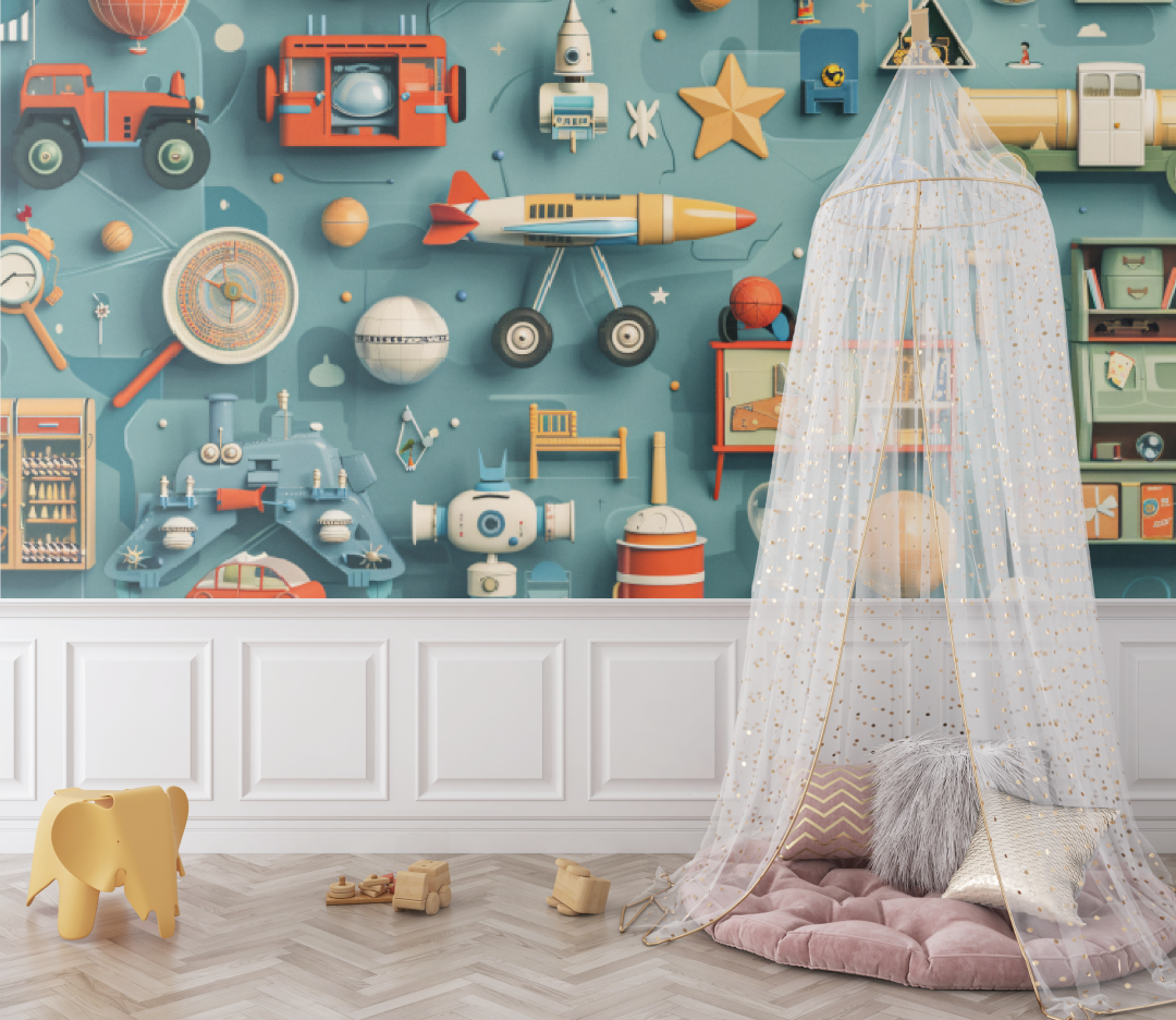 Papier peint bébé motifs 3D vintage - chambre bébé