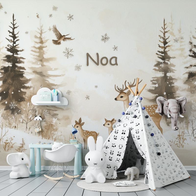 Papier peint prenom cerfs foret tapisserie murs