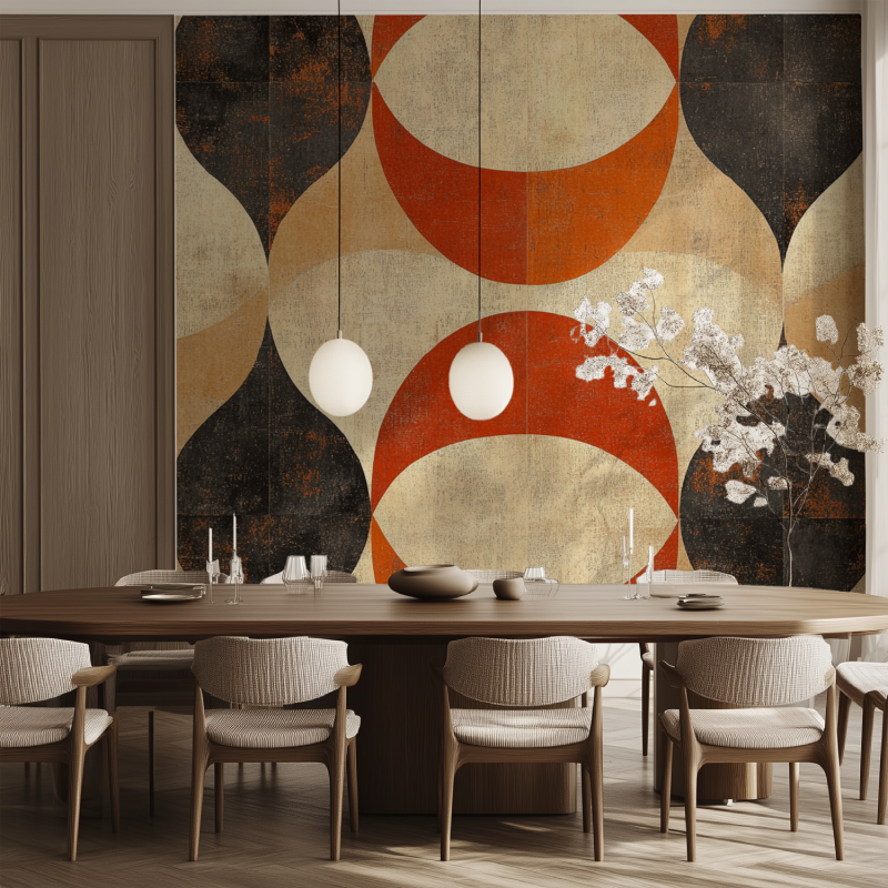 Papier peint vintage geometrique salle manger tendance