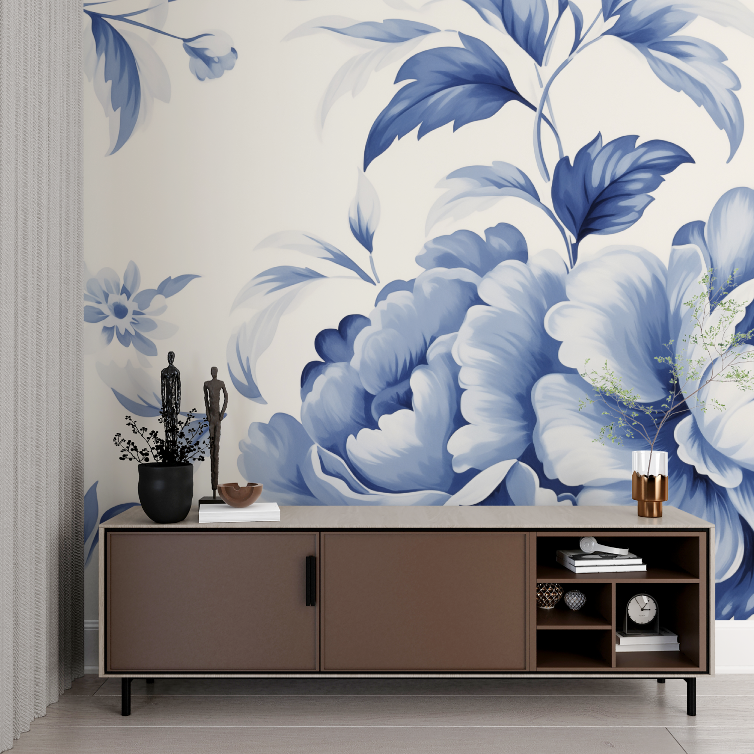 Papier Peint Fleur Bleue - contemporain