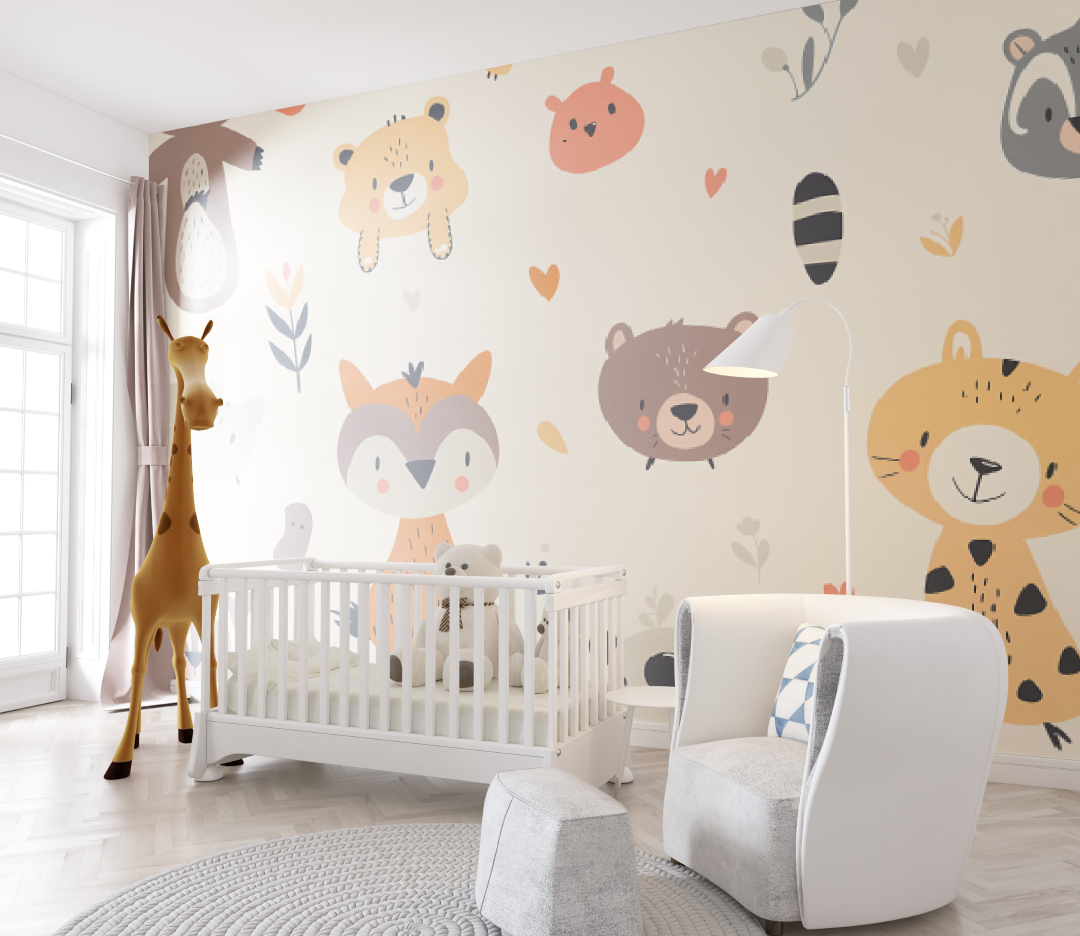 Papier peint Motifs animaux mignons - chambre de bebe