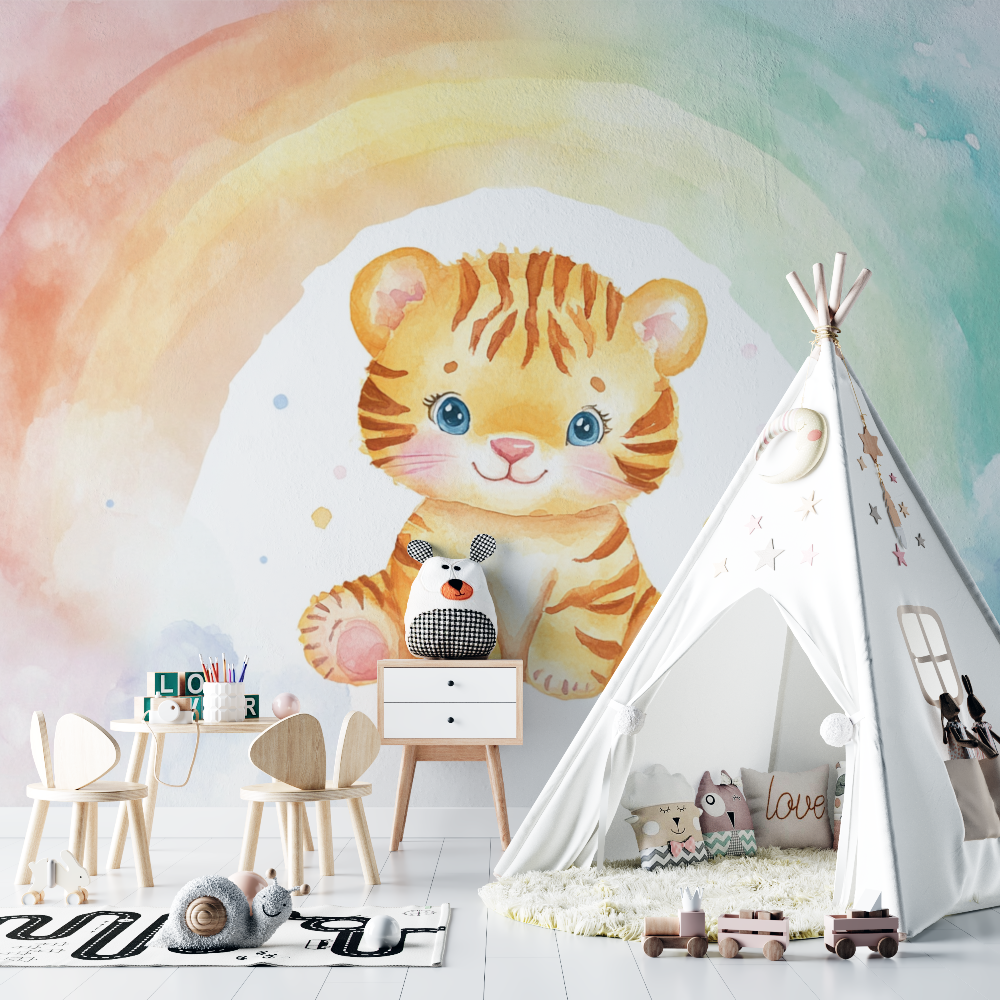 Papier peint tigre arc en ciel chambre bebe