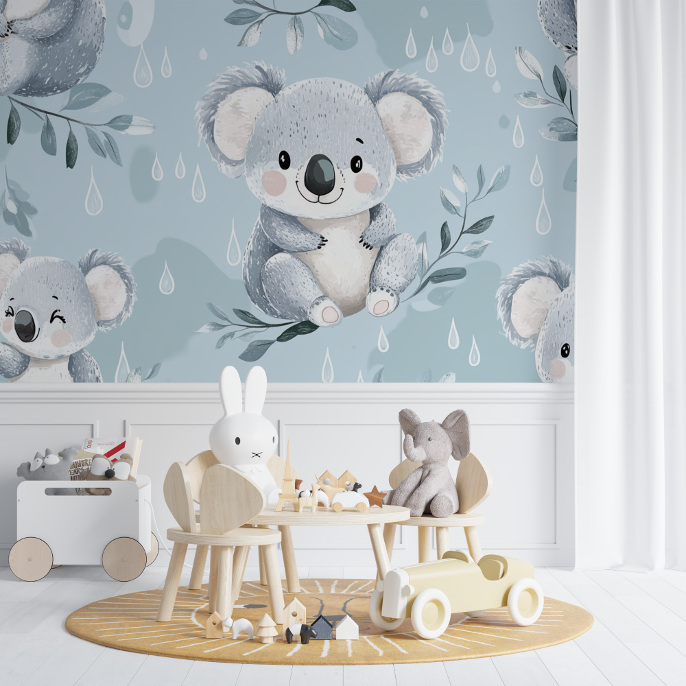Papier peint koala et pluie douce chambre de bebe
