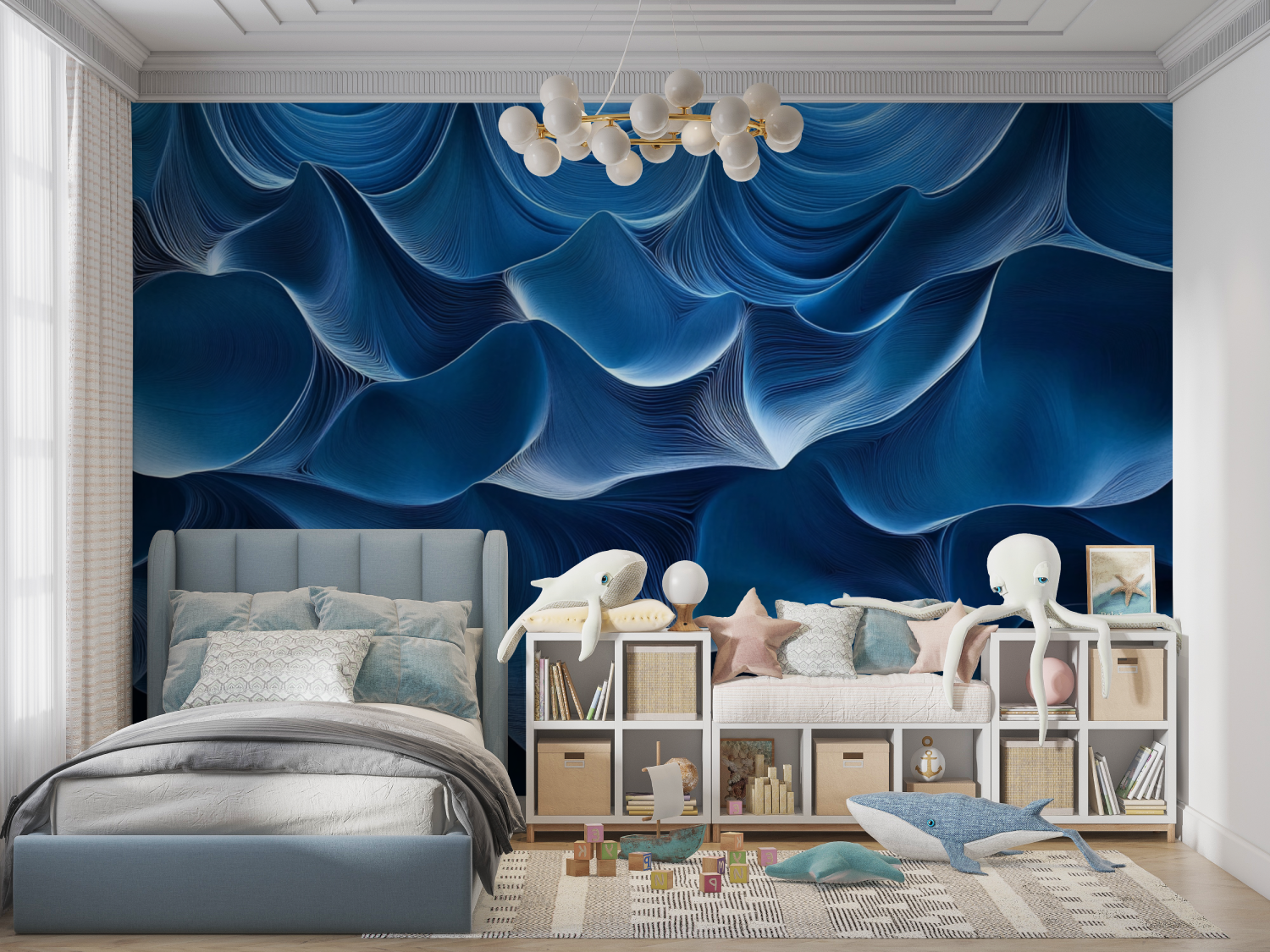 Papier peint effet neon bleu panoramique garcon