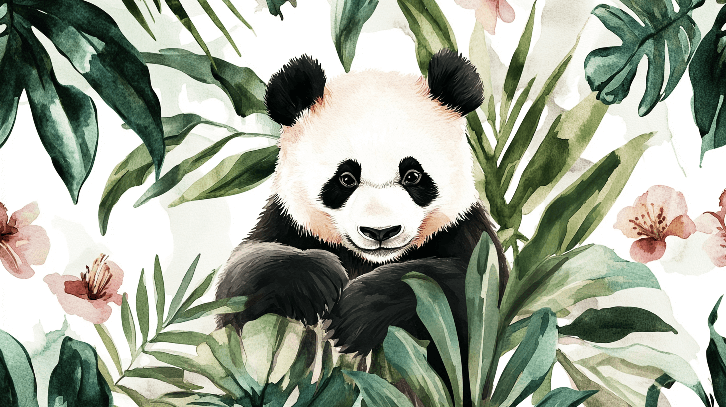 Papier Peint Panda Et Feuillage Tropical