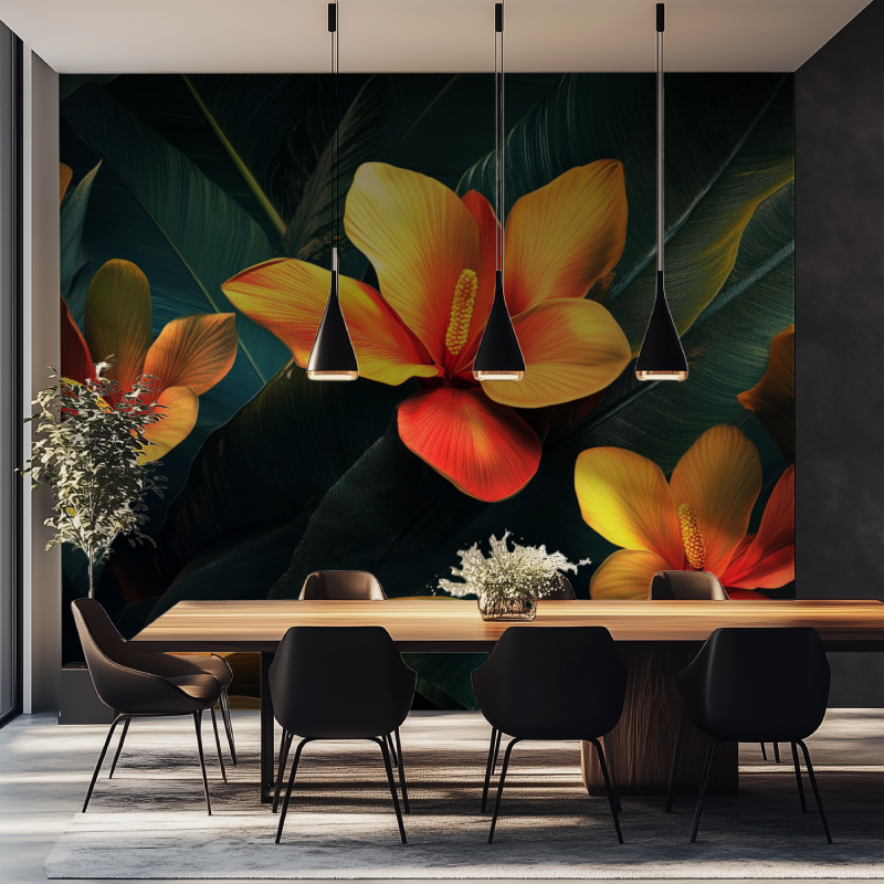 Papier peint fleur bananier salle manger tapisserie