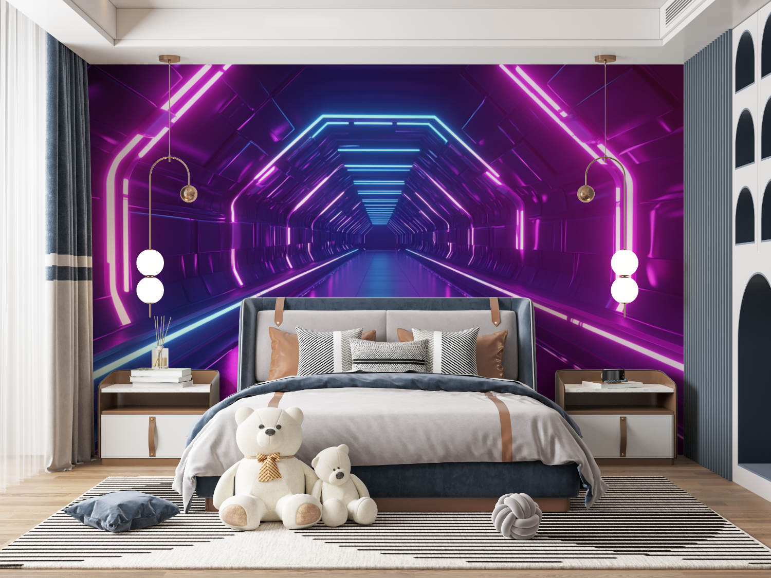 Papier peint effet neon chambre gamer mur panoramique