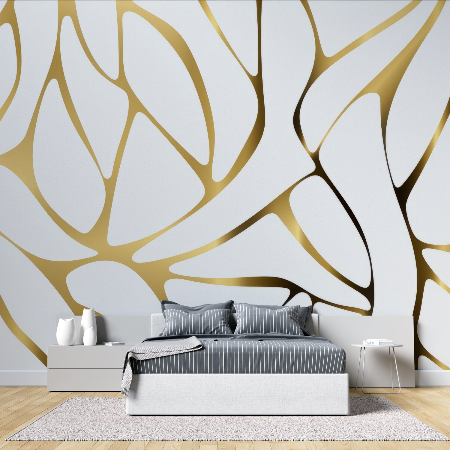 Papier Peint Doré Et Blanc - tete de lit