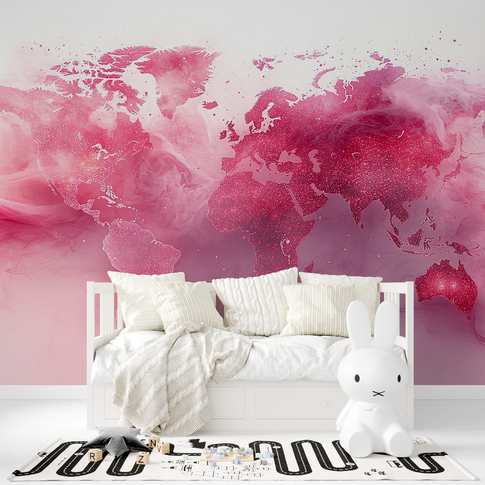 Papier peint carte du monde chambre fille tapisserie fille