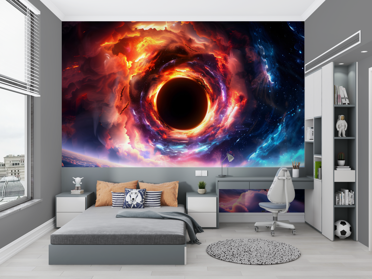 Papier peint espace trou noir en feu chambre petit