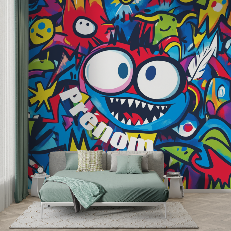 Papier peint graffiti prenom murs