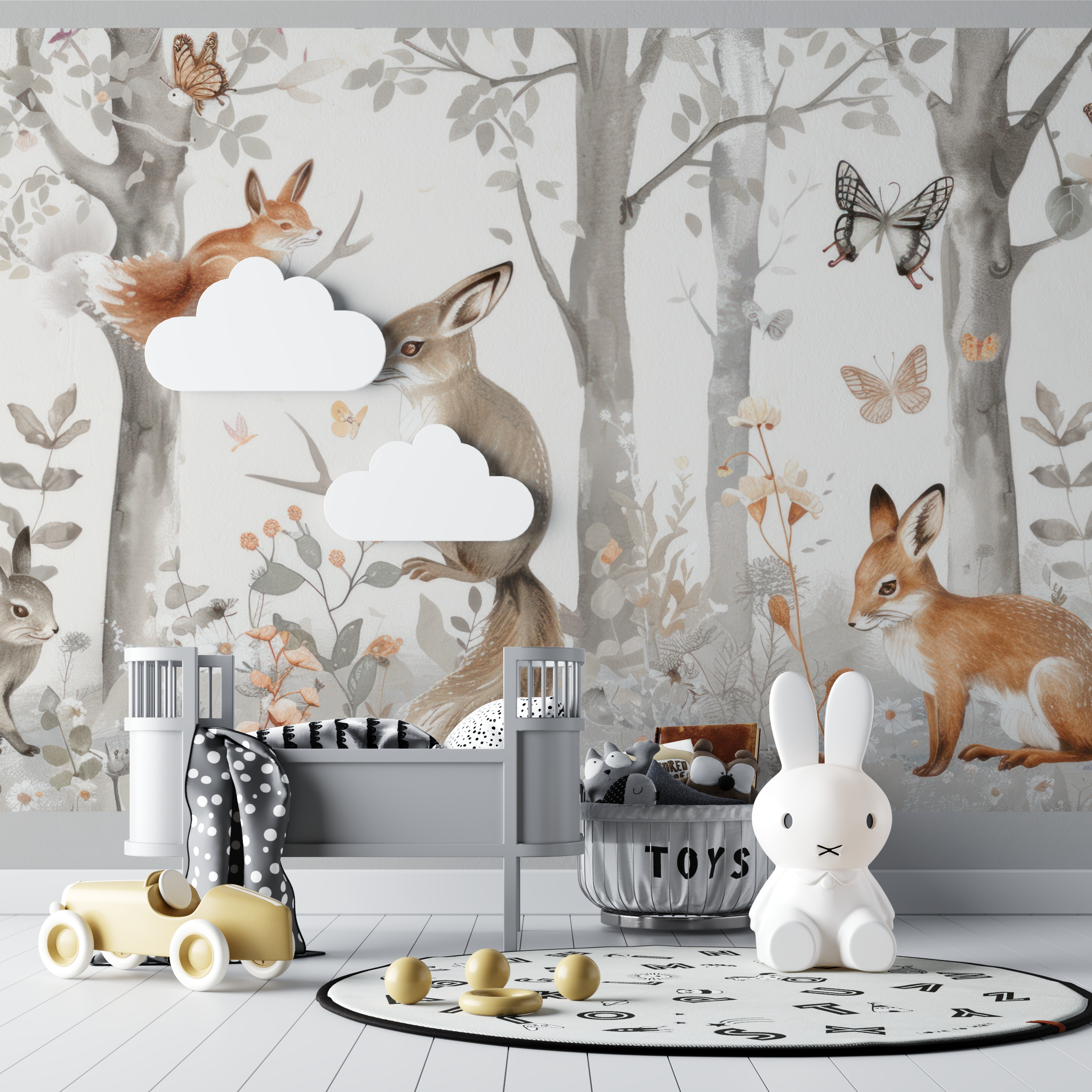 Papier peint tapisserie renard foret bebe tipi