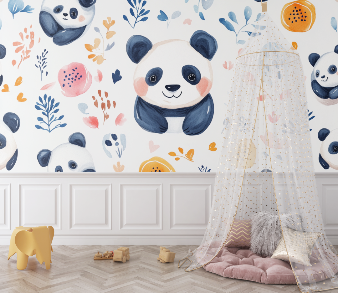 Papier peint panda et motifs ethniques bebe