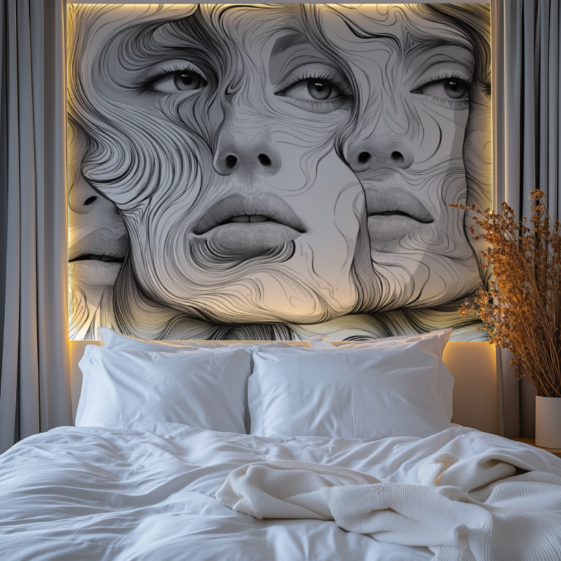 Papier peint vintage noir et blanc visage chambre premium