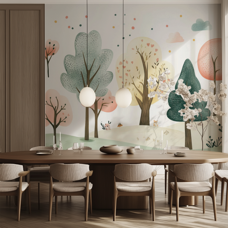 Papier peint arbre chambre enfant salle manger tendance