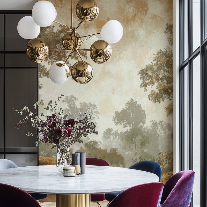 Papier peint vintage nature salon chaise