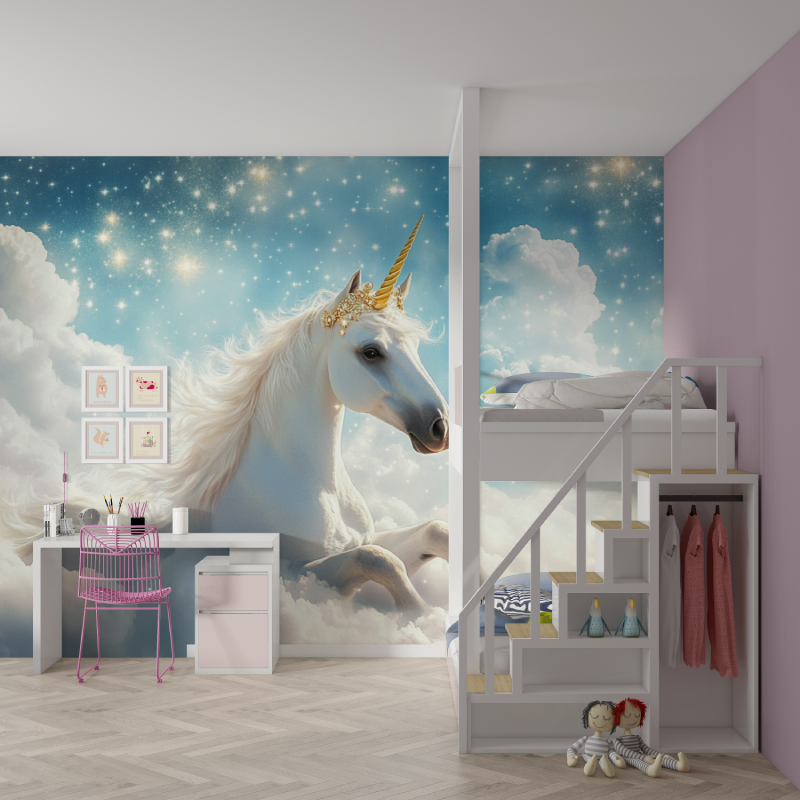Papier peint princesse licorne des etoiles mur chambre fille