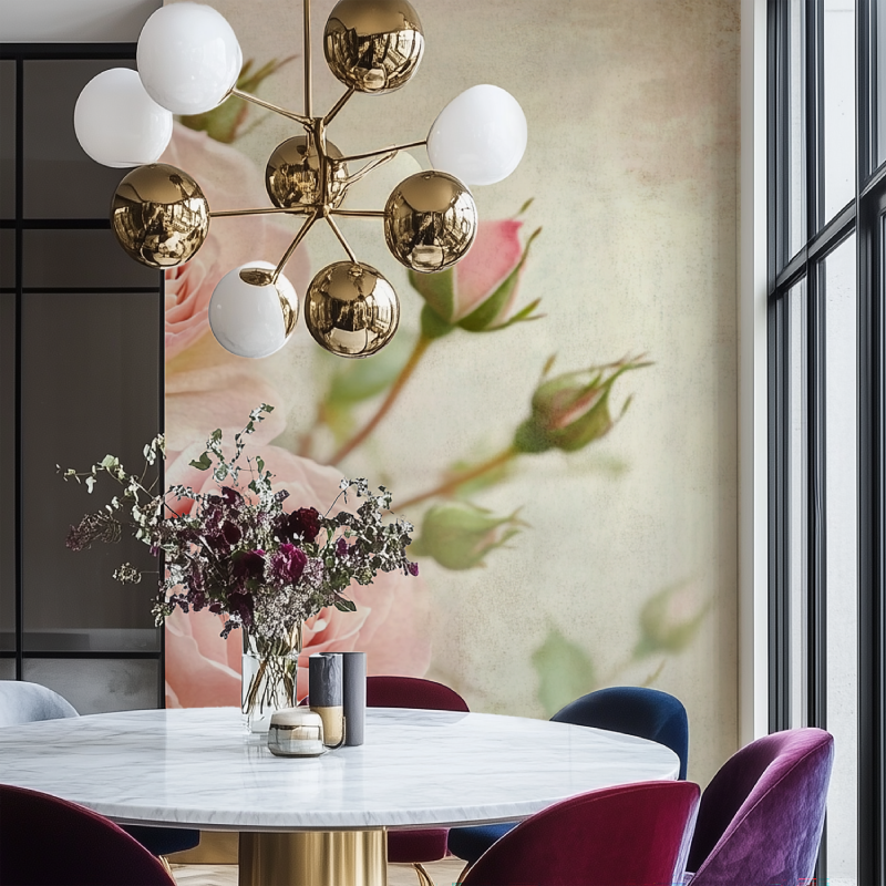 Papier peint vintage rose poudre salon chaise