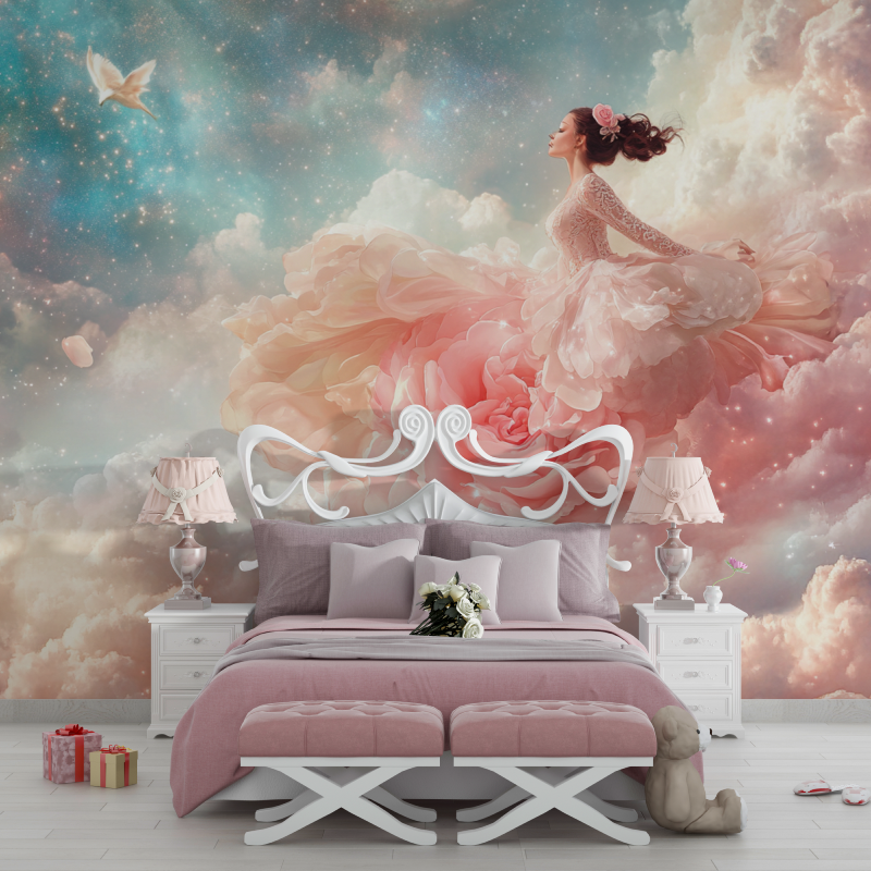 Papier peint princesse rose eternelle chambre filles