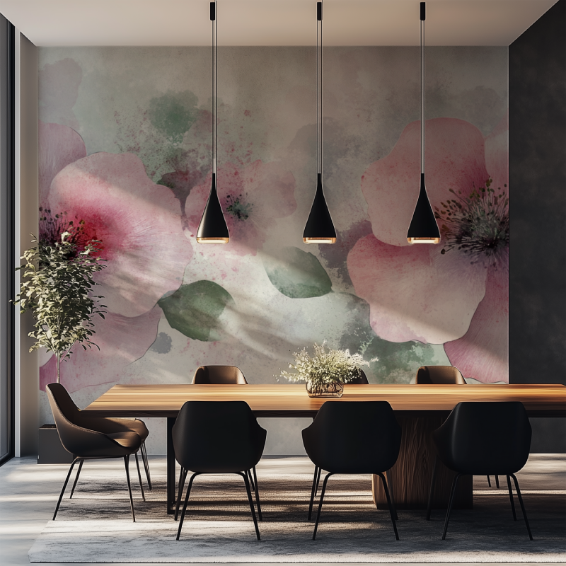 Papier peint fleur geante salle manger tapisserie