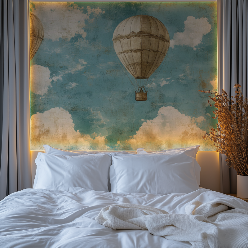 Papier peint vintage montgolfieres chambre premium