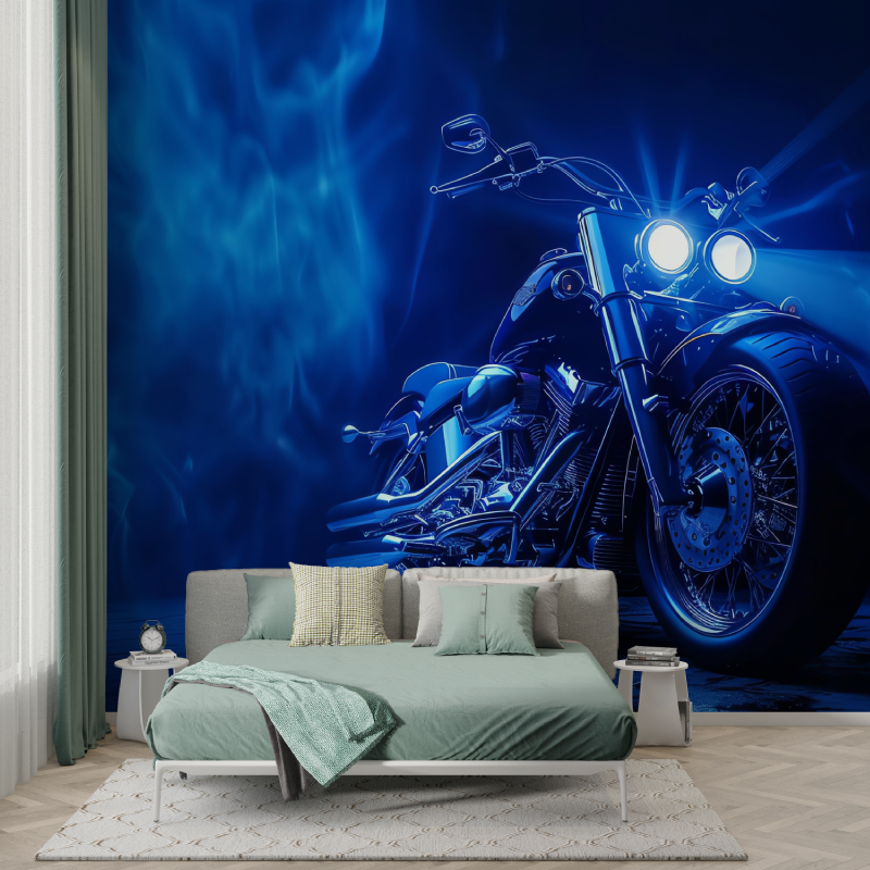 Papier peint belle moto ton bleu garcon123