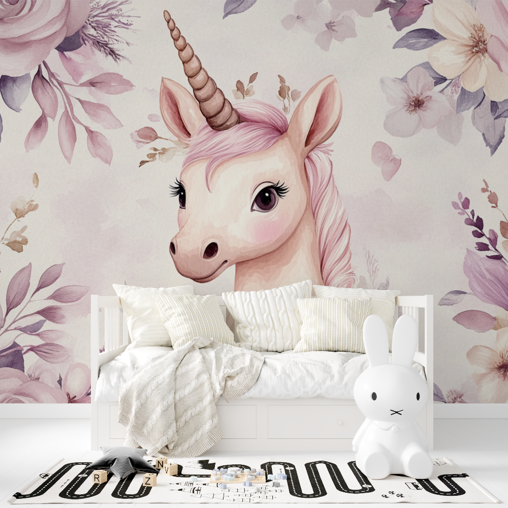 Papier peint fille licorne deco chambre tapisserie fille