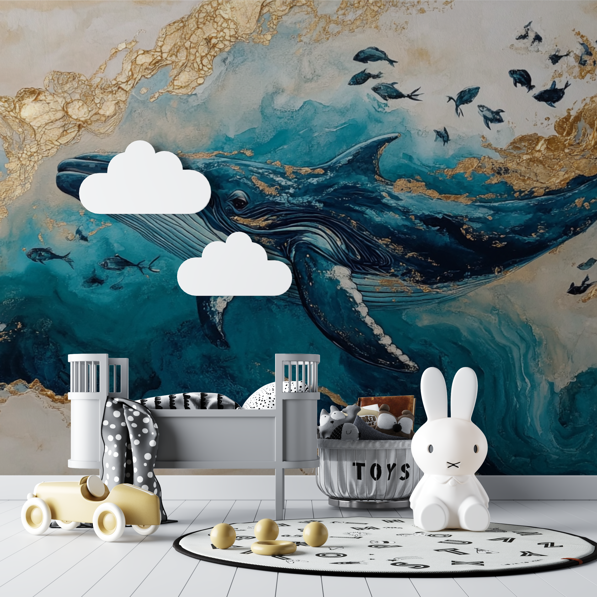 Papier peint baleine et ile bebe tipi