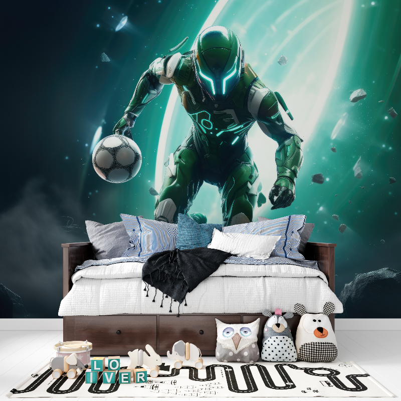 Papiers peint footballer futuriste tapisserie pour ado