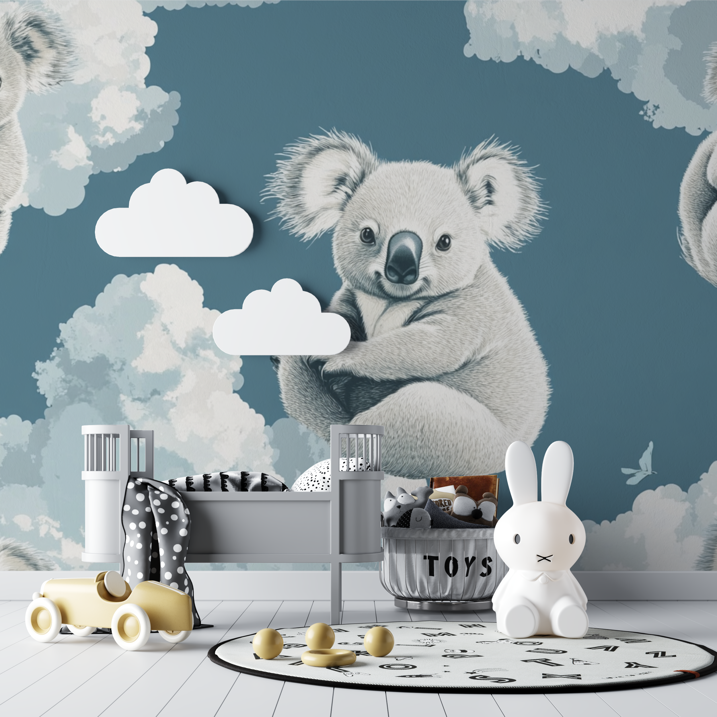 Papier peint koala cache dans un nuage bebe tipi