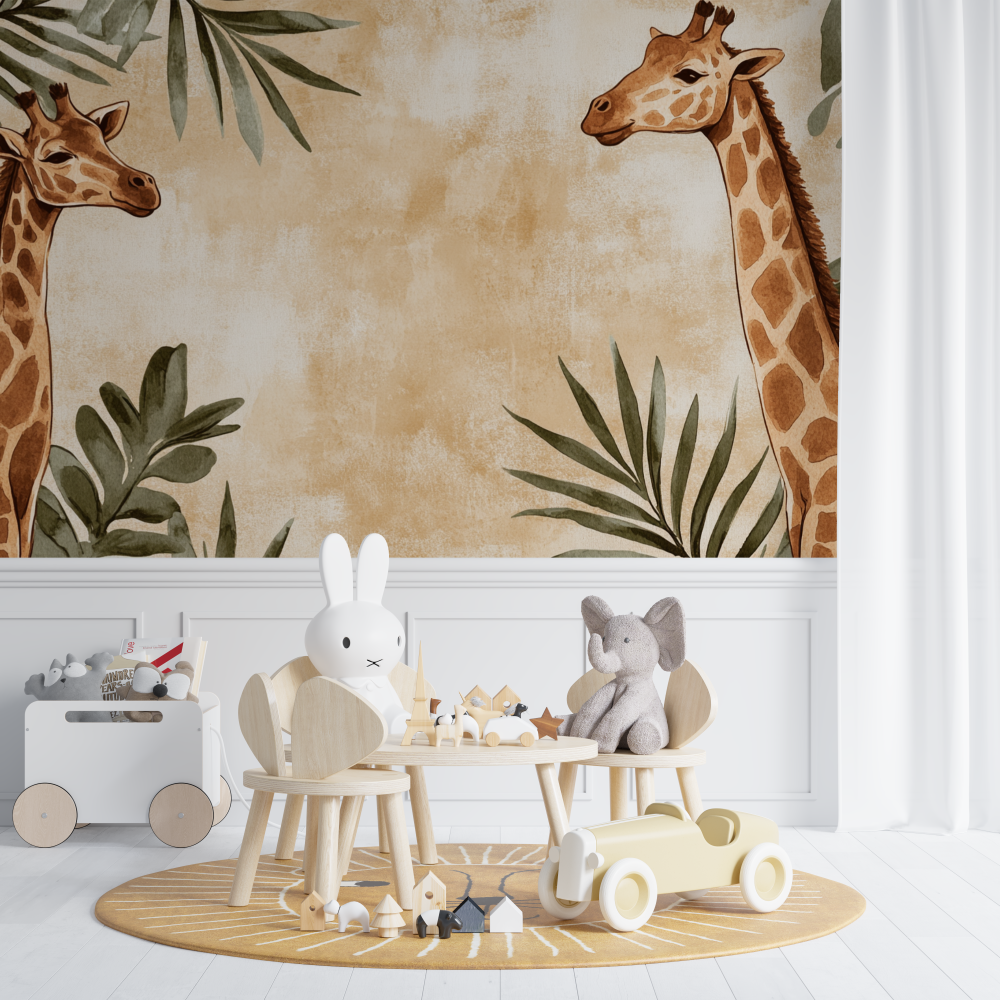Papier peint girafe et jungle sepia chambre de bebe