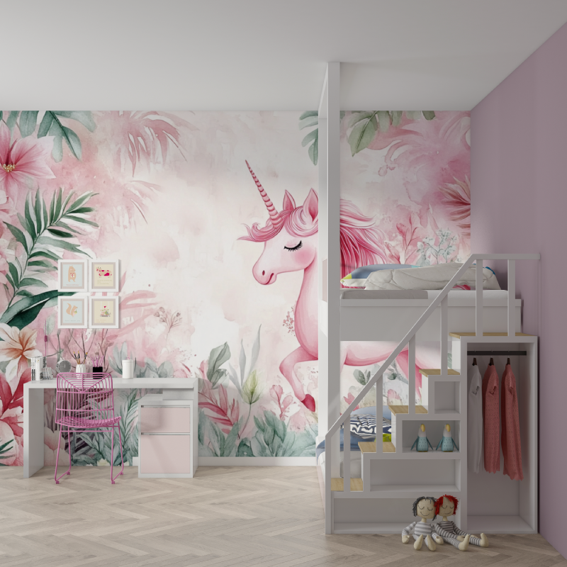 Papier peint deco chambre licor... licorne mur chambre fille