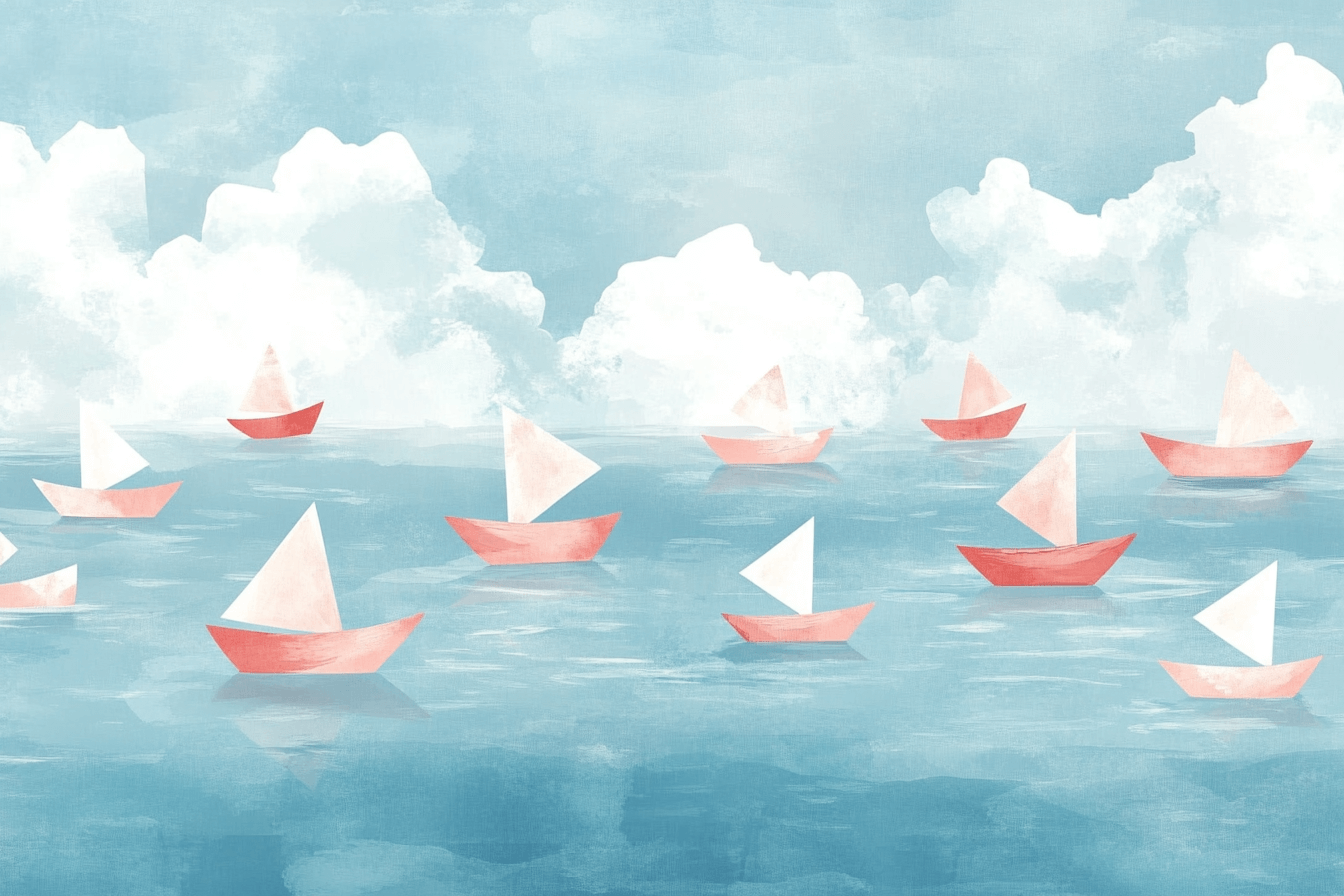 Papier Peint Marin Bateaux en Papier et Océan Doux