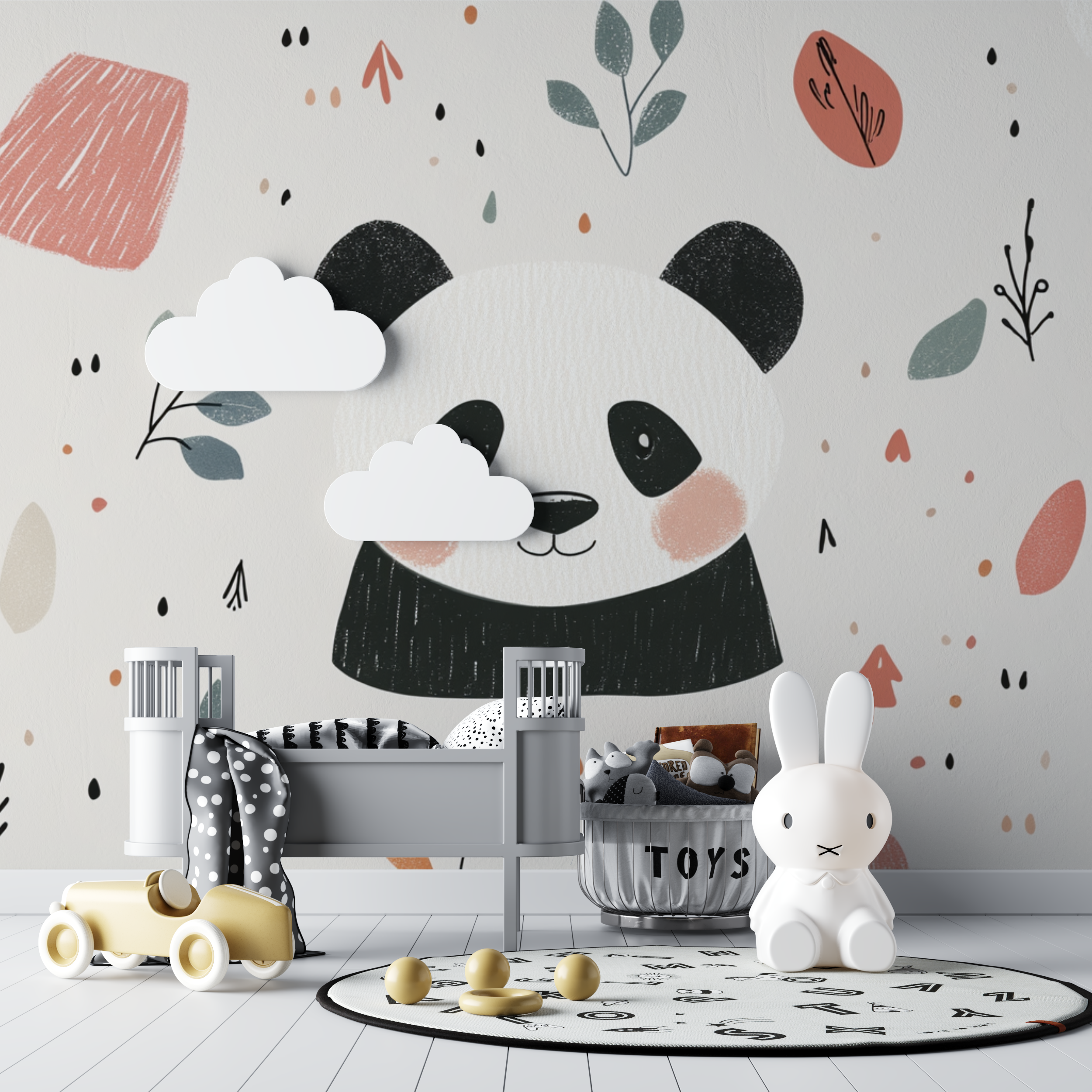 Papier peint panda et motifs nordiques bebe tipi