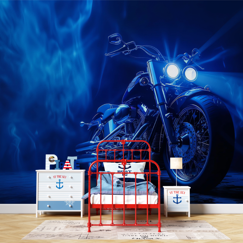 Papier peint belle moto ton bleu garcon567