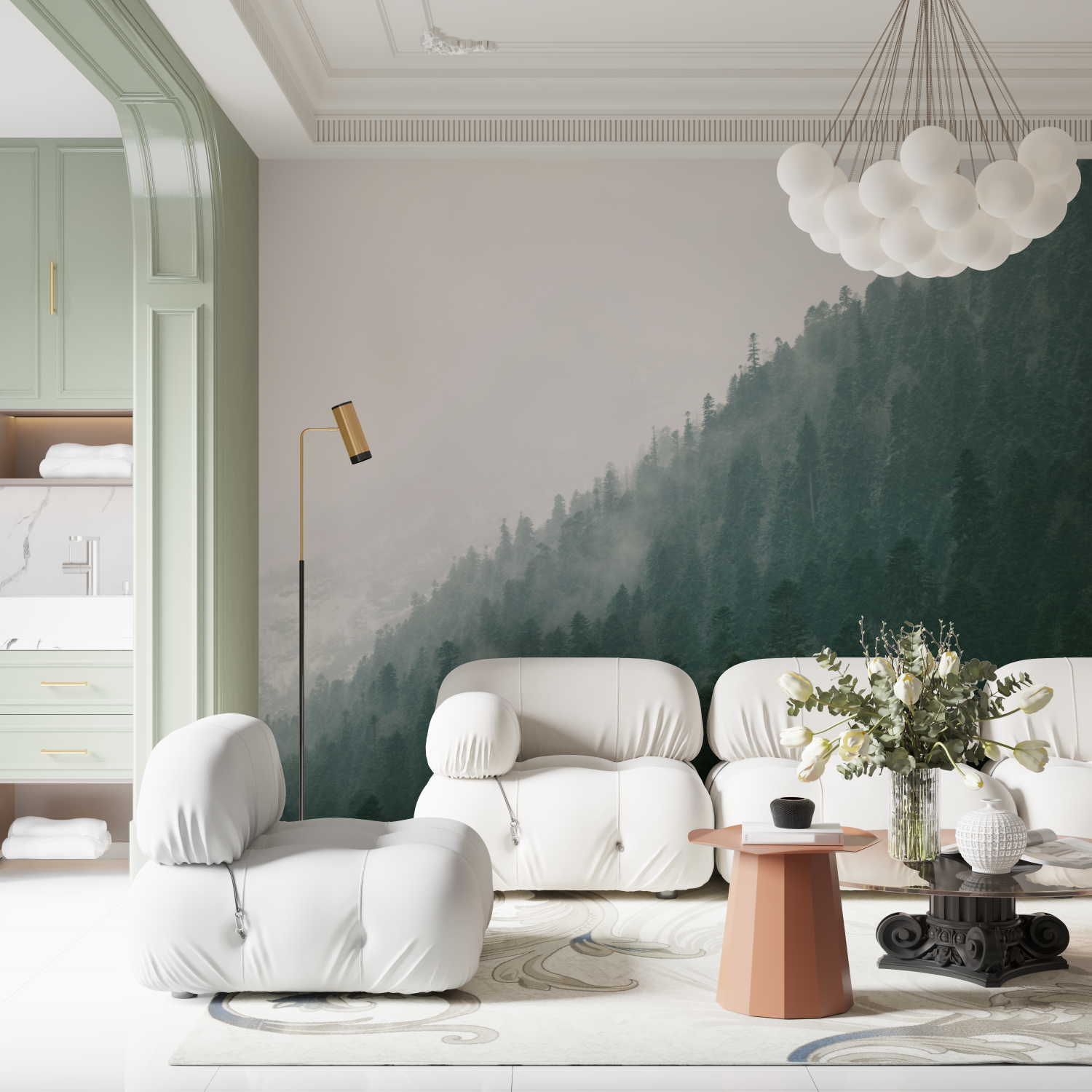 Papier peint aquarelle foret de pins contemporain