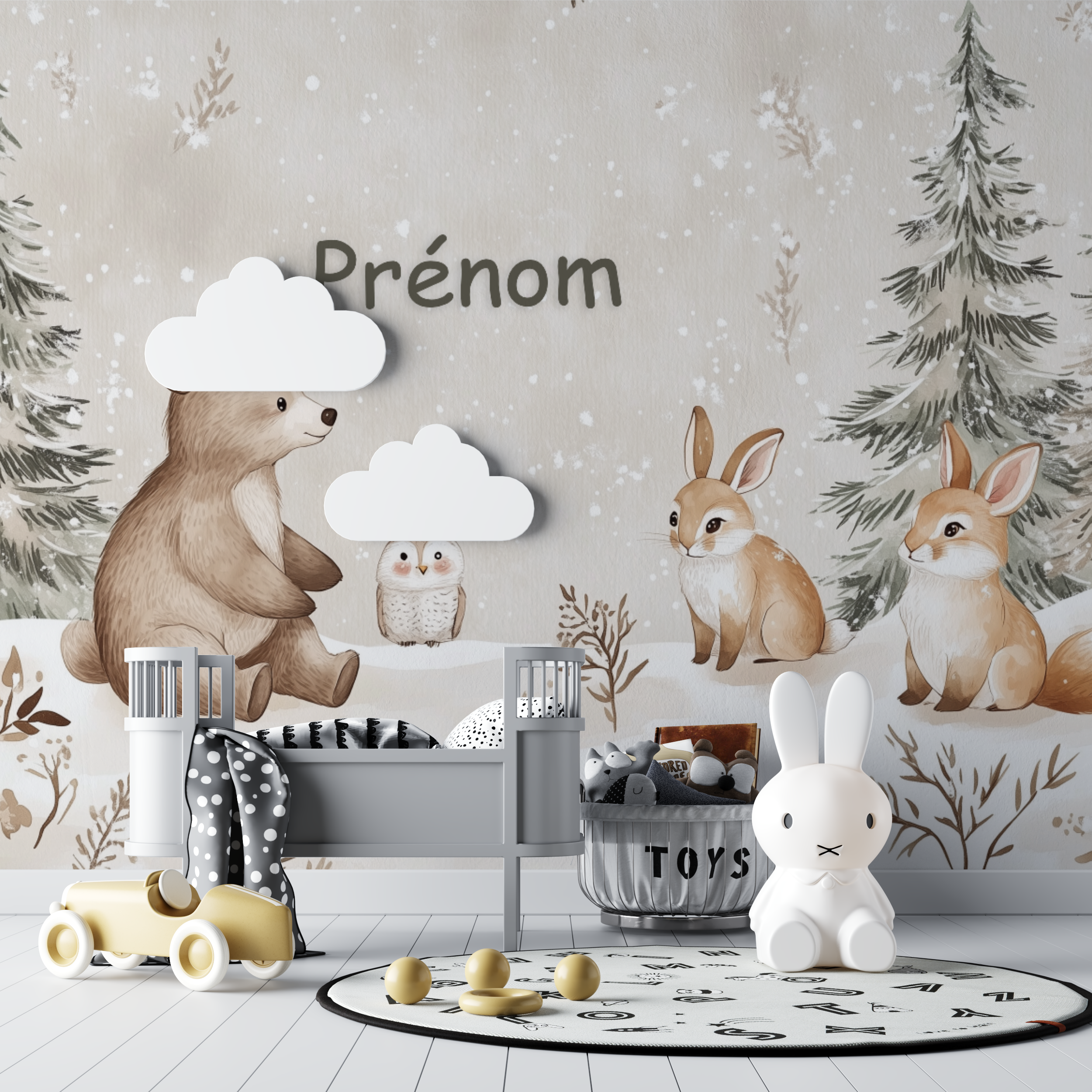 Papier peint prenom chambre nouveau ne bebe tipi