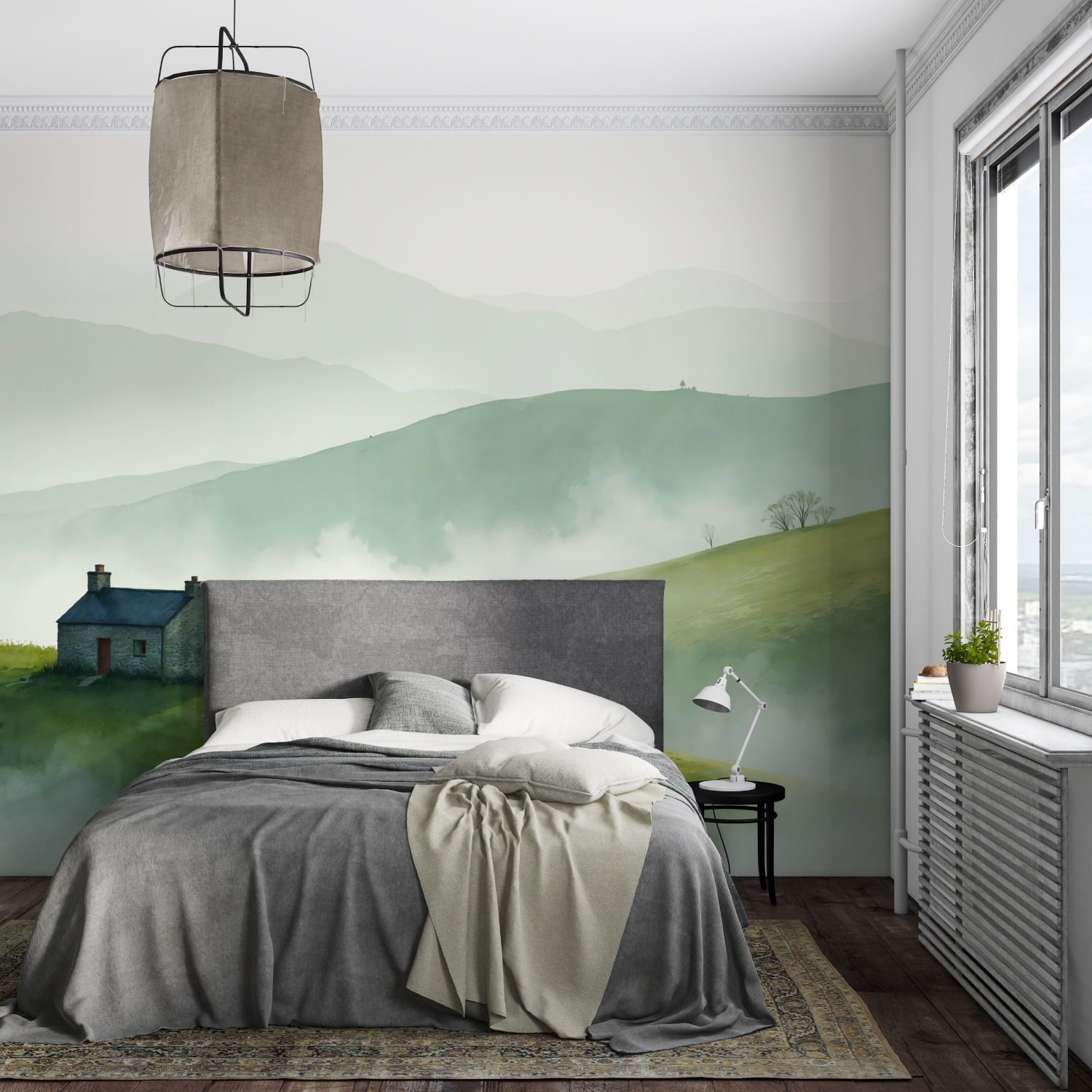 Papier peint aquarelle campagne mural
