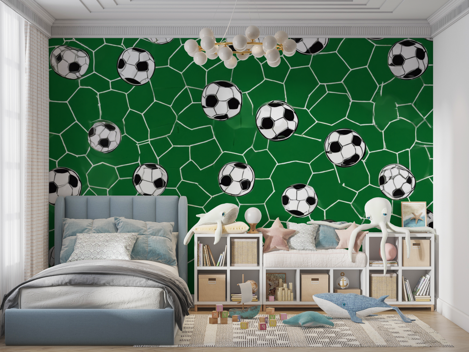 Papiers peint vert ballon de foot panoramique garcon