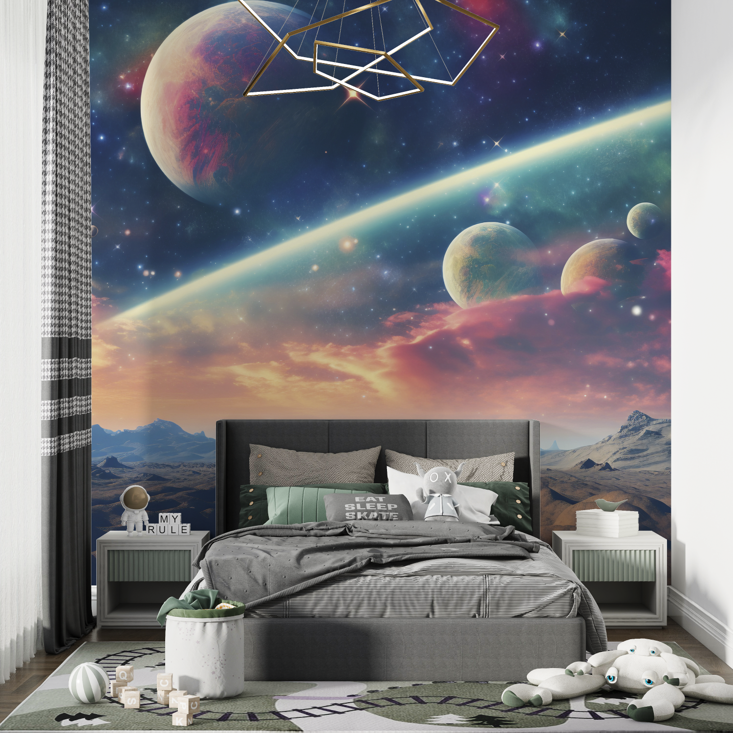 Papier peint espace nebuleuse et planetes chambre de garcon